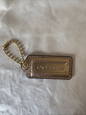 Coach Metallic Gold Leather Tag Keychain